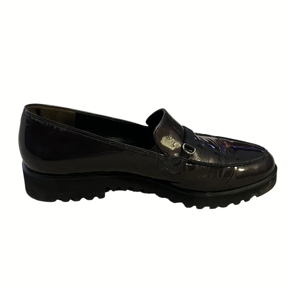 Paul Green Women's Charlie Patent‎ Leather Lug Sole Loafers Dark Brown- Size 8